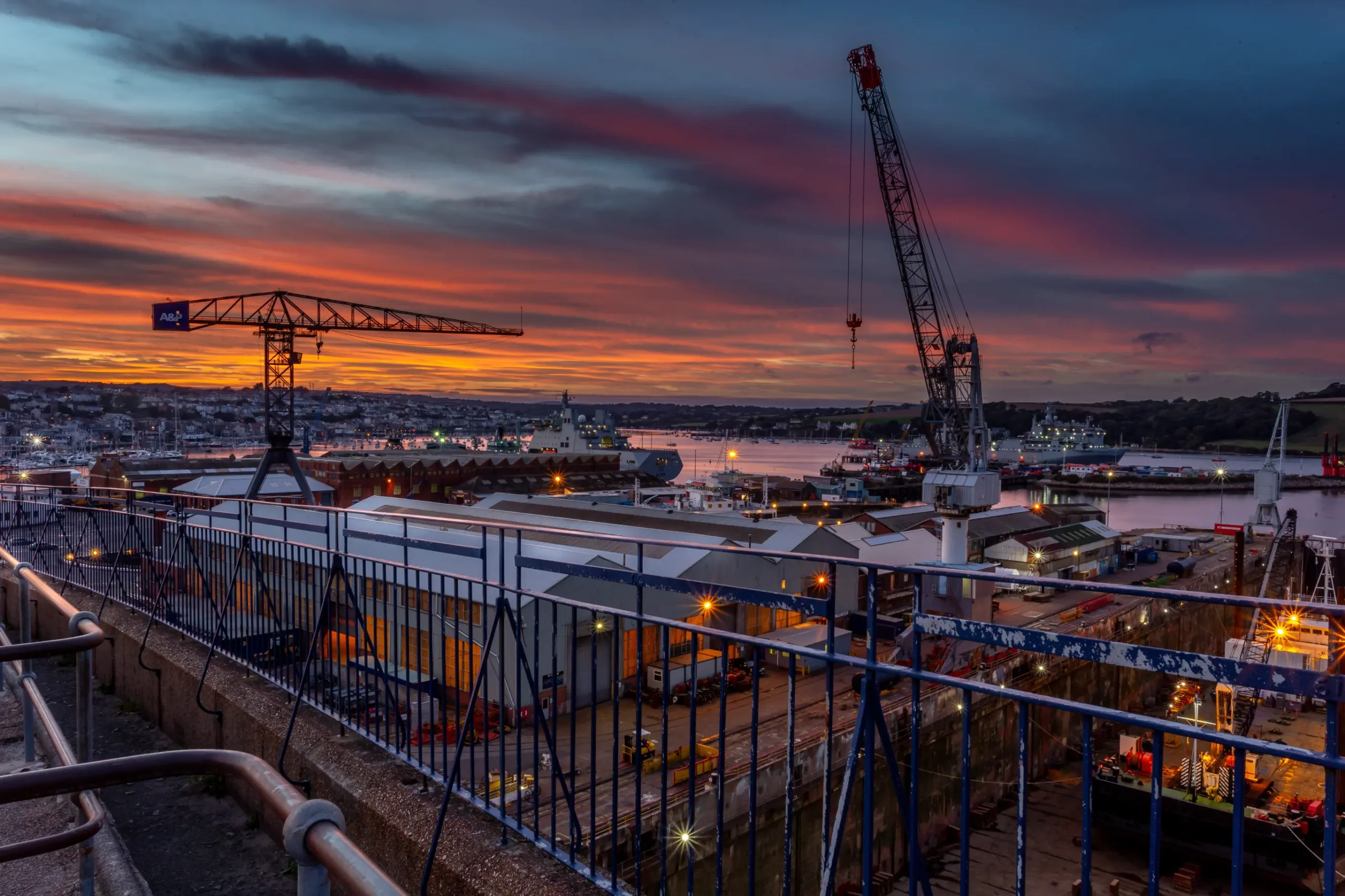 A&P Docks Falmouth, Cornwall at sunset