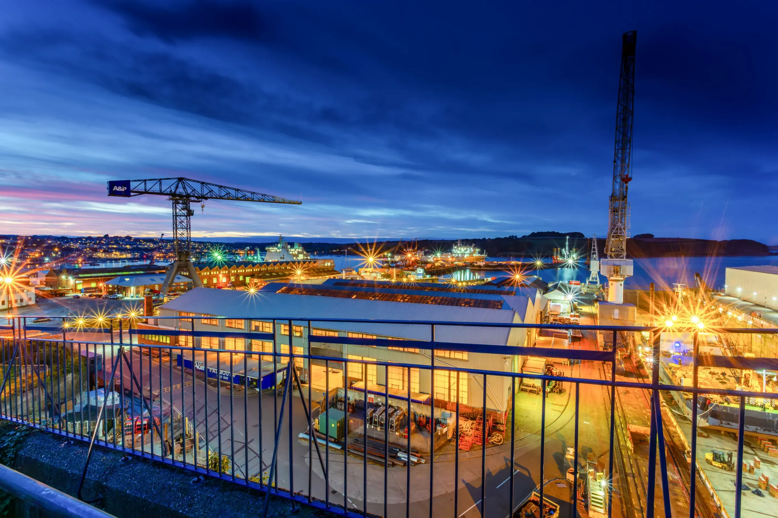 A&P Docks Falmouth, Cornwall at dusk